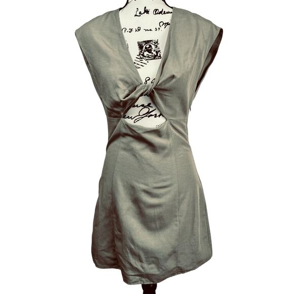 Zara army green twist front cutout mini dress size M chic baddie party bodycon - Picture 1 of 16